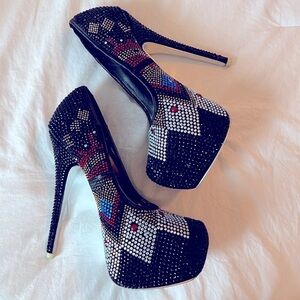 Mascotte “Linda 29” Rhinestone Studded Multicolored Platform 6” Heels Size 7.5